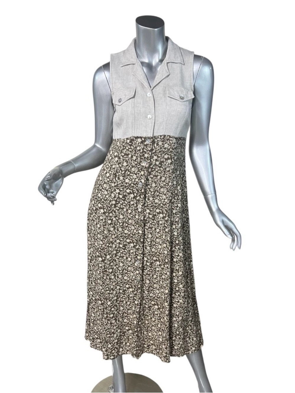 All That Jazz Vintage Linen Blend Cottage Core Midi Maxi Dress Button Front 9/10